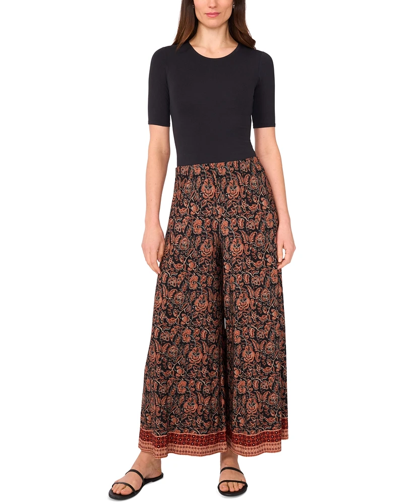 Vince Camuto Women's Floral-Print Pull-On Wide-Leg Pants