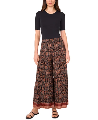 Vince Camuto Women's Floral-Print Pull-On Wide-Leg Pants