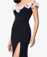 Blondie Nites Juniors' Off-The-Shoulder Ruffled Evening Gown