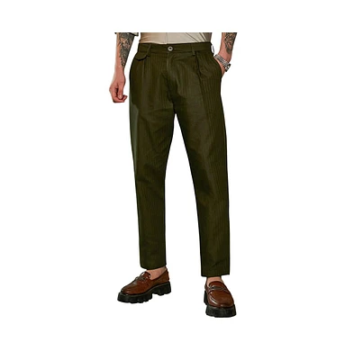 Campus Sutra Men's Juniper Green Striped Tailored Trousers