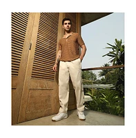 Campus Sutra Men's Off-White Side-Snap Straight Trousers