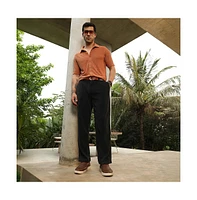 Campus Sutra Men's Onyx Black Corduroy Pleated Trousers