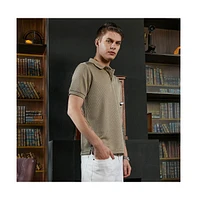 Campus Sutra Men's Camel Beige Solid Ribbed Polo T-Shirt