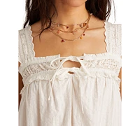 Lucky Brand Women's Lace-Trim Cotton Sleeveless Mini Dress