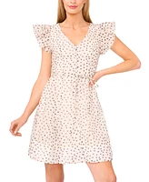 CeCe Women's Tie Waist Flutter-Sleeve Mini Dress