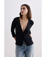 Reistor Women's Twist Front Knit Shirt Black