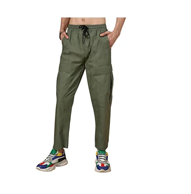 Campus Sutra Men's Olive Green Solid Utility Trousers