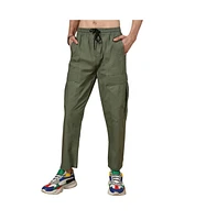 Campus Sutra Men's Olive Green Solid Utility Trousers