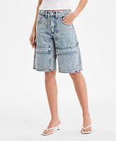 Bar Iii Women's Denim Cargo Shorts, Exclusively at Macy's