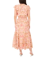 Sam & Jess Petite Printed Smocked-Waist Maxi Dress