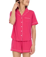 Flora by Nikrooz Women's Annie Button Down Shorty Notch Pajama Set, 2 Piece