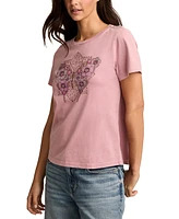 Lucky Brand Women's Celestial Floral Butterfly Cotton Classic Crewneck T-Shirt