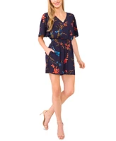 CeCe Women's V-Neck Smocked-Waist Flutter-Sleeve Romper