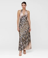 Avec Les Filles Women's Printed Halter Scarf-Tie Maxi Dress