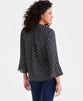 Style & Co Women's Printed Pintuck Ruffle Sleeve Top, Exclusively at Macy's