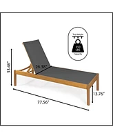 Lagunan 77.56"x26.38" Modern Minimalist Adjustable Acacia Wood Chaise Outdoor Lounge Chair, Dark Gray/Natural