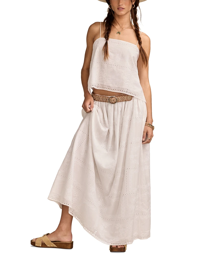 Lucky Brand Women's Embroidered Breezy Eyelet Maxi Skirt