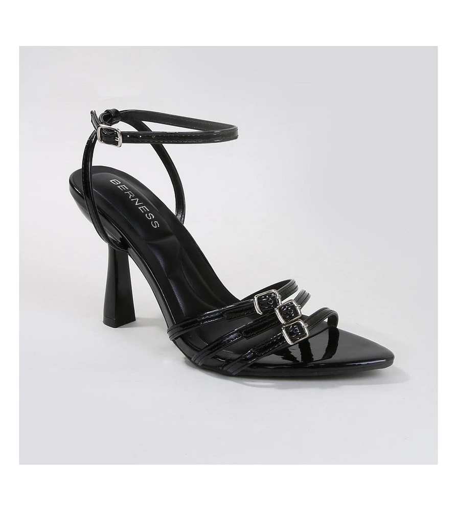 Chic Triple Buckle Patent Heeled Sandals