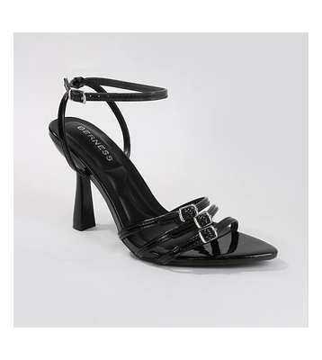 Chic Triple Buckle Patent Heeled Sandals