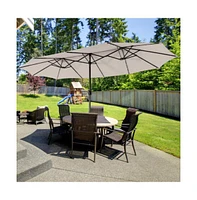 15 Feet Twin Patio Umbrella with 48 Solar Led Lights