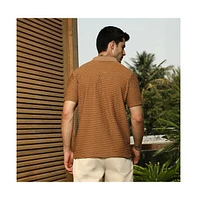 Campus Sutra Men's Coffee Brown Crease-Tactile Cuban Polo T-Shirt