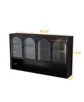47.25" Four-door Glass Wall Cabinet Storage, Wall-mounted, Suitable for Kitchen, Living Room, Bathroom(Black)