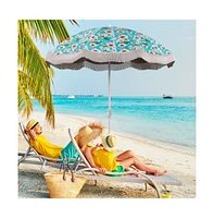 6.5 feet Beach Umbrella with Fringe Outdoor Tassel Push Button Tilt
