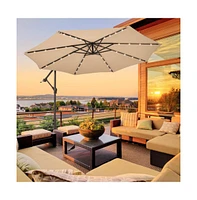 10 Feet Cantilever Umbrella with 32 Led Lights and Solar Panel Batteries