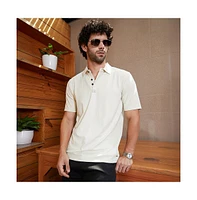 Campus Sutra Men's Off-White Seamless Waffle Polo T-Shirt