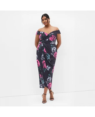 City Chic Plus Claire Print Off Shoulder Dress