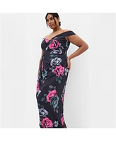 City Chic Plus Claire Print Off Shoulder Dress