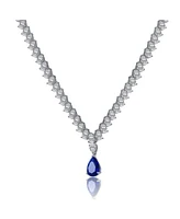 White Gold Plated with Blue and Clear Cubic Zirconia Statement Necklace