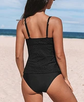 Cupshe Women's Scoop Neck Adjustable Straps Keyhole Drawstring Tankini Sets