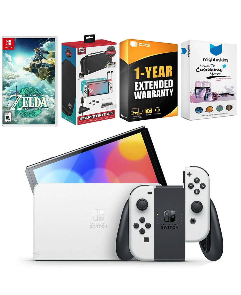 Nintendo Switch White Oled Console with the Legend of Zelda: Tears of the Kingdom, Surge Accessory Gaming Kit