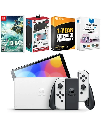 Nintendo Switch White Oled Console with the Legend of Zelda: Tears of the Kingdom, Surge Accessory Gaming Kit, MightySkins Console and Controller Skin