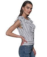 Karl Lagerfeld Paris Women's Stripe-Print Ruffled Top