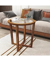 Modern Round End Table Sofa Side Table with Tempered Glass Top
