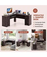 L-Shaped Office Desk with Storage Drawers and Keyboard Tray