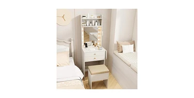 Compact Vanity Desk Set with 3-Color Lighted Mirror and Power Outlets