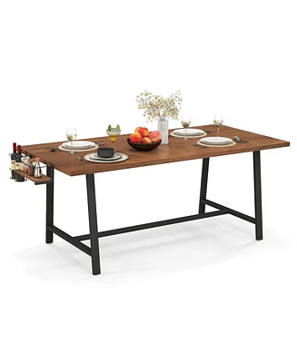 72 Inch Dining Table Rectangular Kitchen Table with 2-Bottle Wine Rack for 5-7