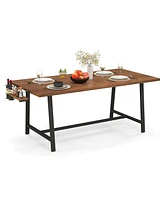 72 Inch Dining Table Rectangular Kitchen Table with 2-Bottle Wine Rack for 5-7