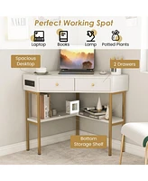 Space Saving Corner Computer Desk with 2 Large Drawers
