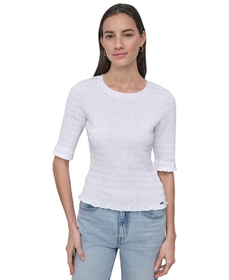 Dkny Jeans Women's Smocked Cotton Elbow-Sleeve Top