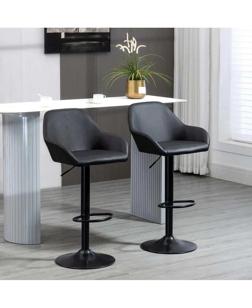 Set of 2 Adjustable Pu Leather Bar Stools with Swivel Seat, Backrest and Footrest for Kitchen-The Pop Home