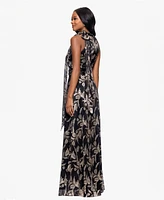 Betsy & Adam Women's Metallic-Print Long Halter Dress