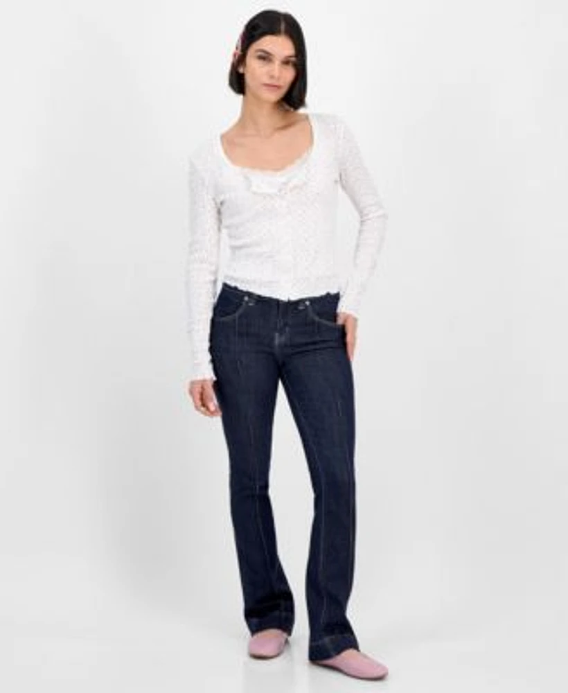 Just Polly Juniors Cotton Rib Knit Cardigan Madden Girl Juniors Mid Rise Pintuck Bootcut Jeans