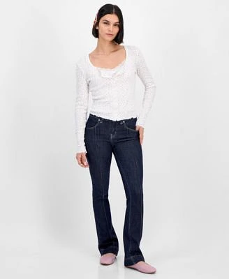 Just Polly Juniors Cotton Rib Knit Cardigan Madden Girl Juniors Mid Rise Pintuck Bootcut Jeans