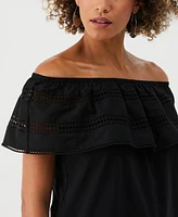 Ella Rafaella Petite Embroidered Off Shoulder Top