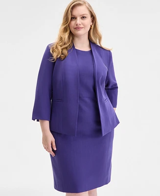 Kasper Plus Collarless 3/4-Sleeve Blazer