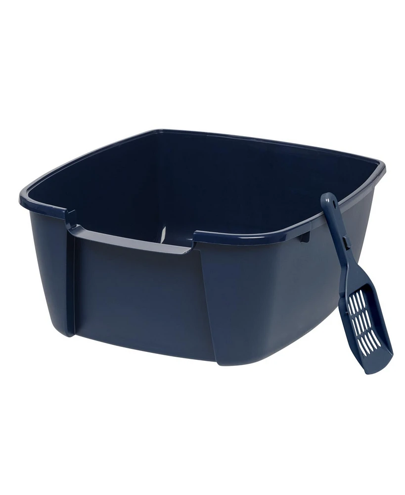 Iris Usa Jumbo Cat Litter Box Cat Litter Pan with Scoop, Navy